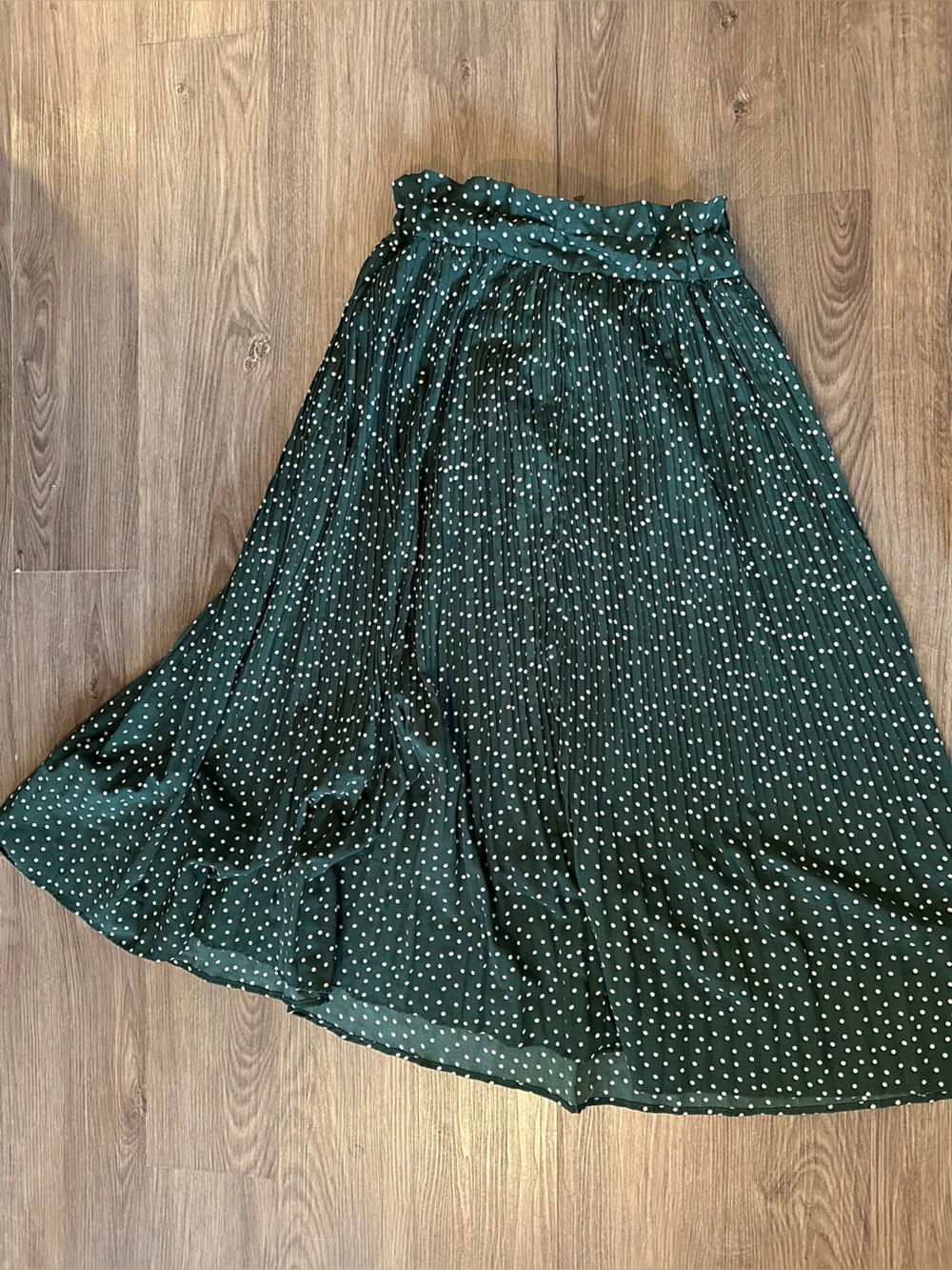 Dark Green Polka Dot Pleated Maxi Skirt